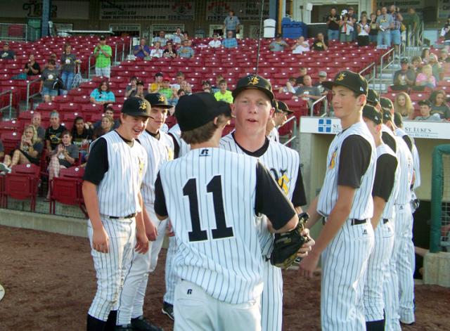Starting pitcher Gunner Tranel is introduced as Vikings play at Veterans Stadium Friday.