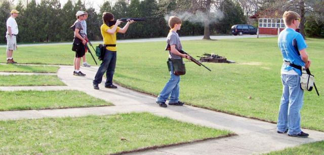 Patrick Thompson takes his turn during Red Cedar Shooters trapshooting practice. 