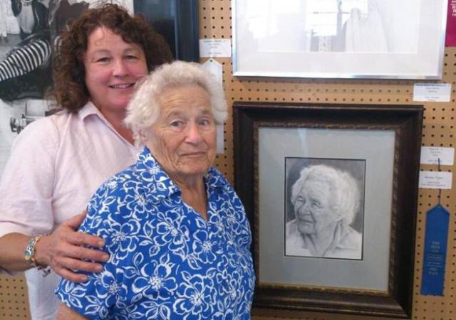 First place: Jennifer Parr's pencil drawing of her mom, Nancy Blank, won at the Iowa State Fair.