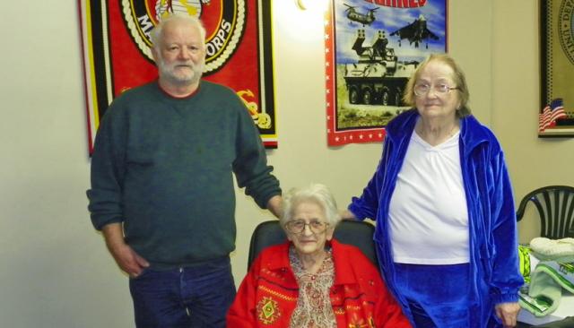 Cleo Burgess celebrates 105th with Danny Burgess and Rosetta Meister.