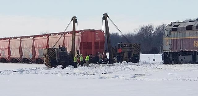 Iowa Northern Railway train derails in the snow on Monday afternoon