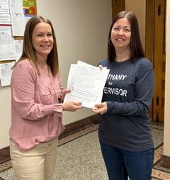 Bethany Hantz turns in her paperwork to be a candidate on the Primary Ballot. Pictured with Deputy Auditor, Gina Edler. Click to read article