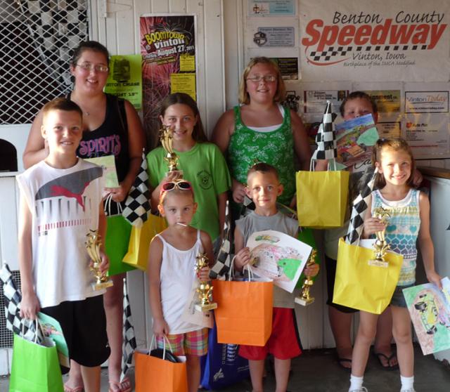 The winners of the Benton County Speedway coloring contest.