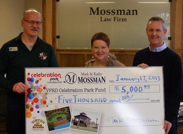 Mark and Kathy Mossman donated $5,000 to the Celebration Park project.