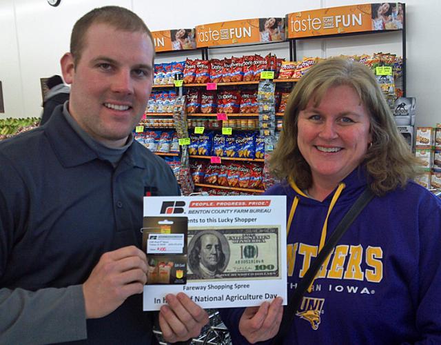 Ag Day: Benton County Farm Bureau Federation President Dustin Schirm presented 2 $100 gift cards.