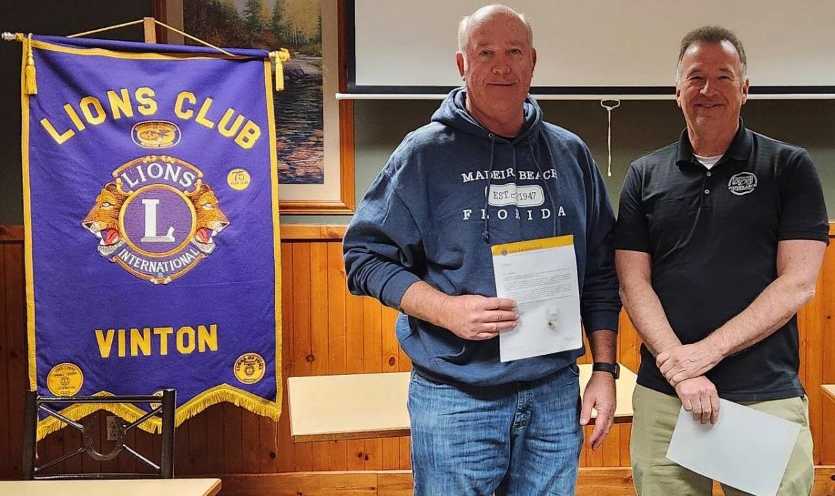 Mike Barron and Jeff Peterson recognized for their service to the Vinton Lions Club