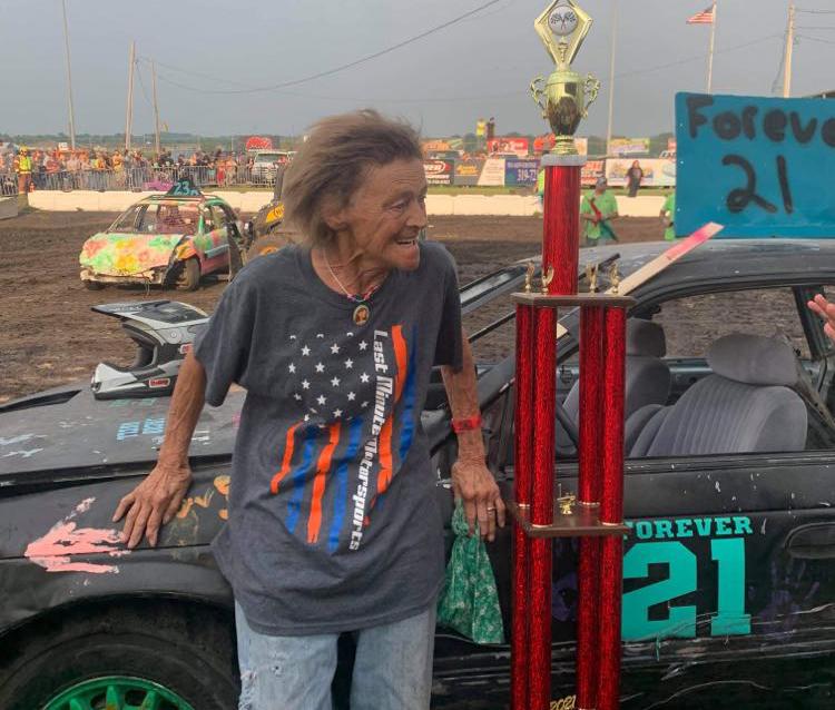 Mary Umbarger, competed and won the Demolition Derby at the Benton County Speedway in Forever 21