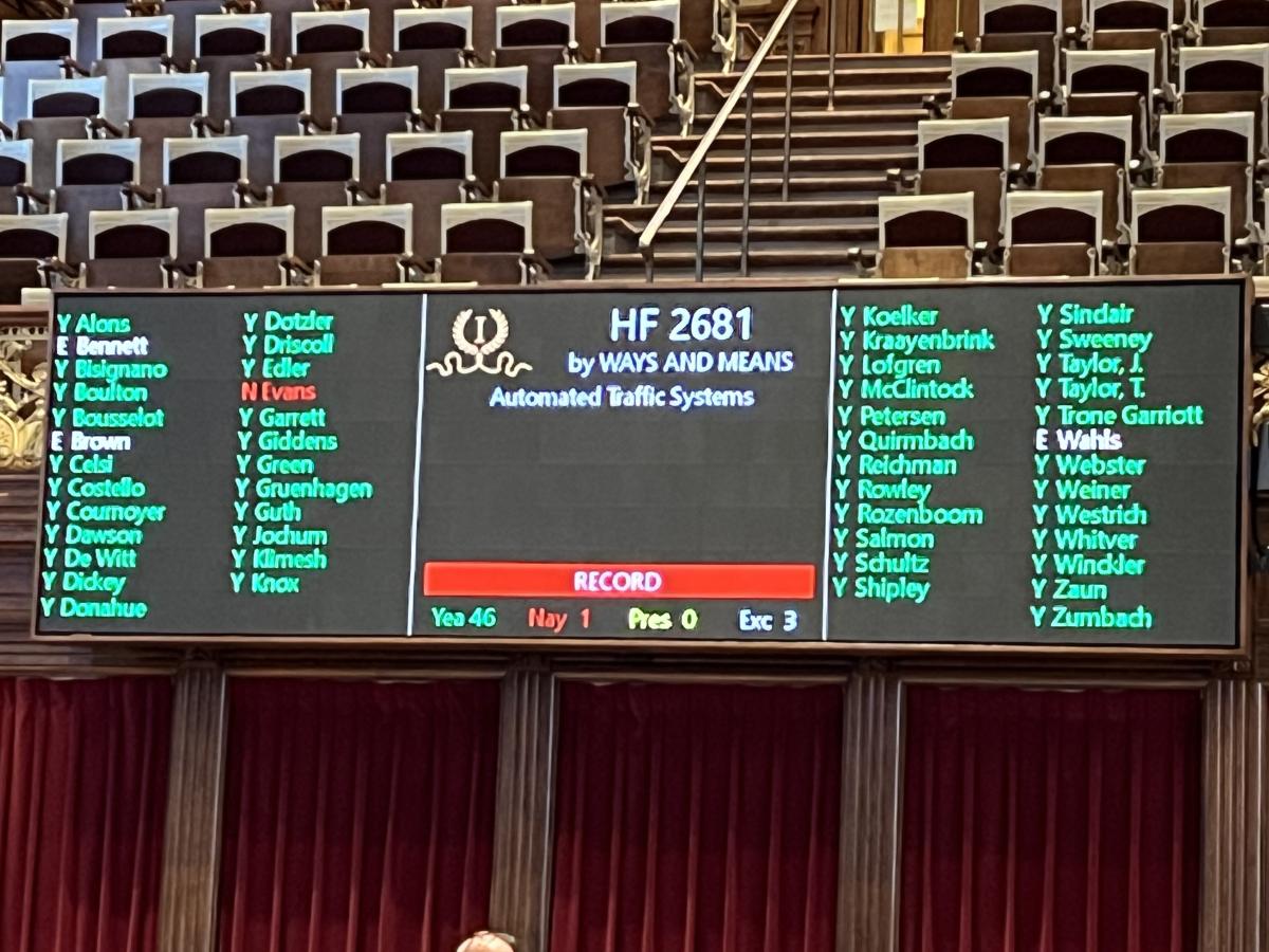 HF 2681 - Traffic Camera Regulation Bill Vote