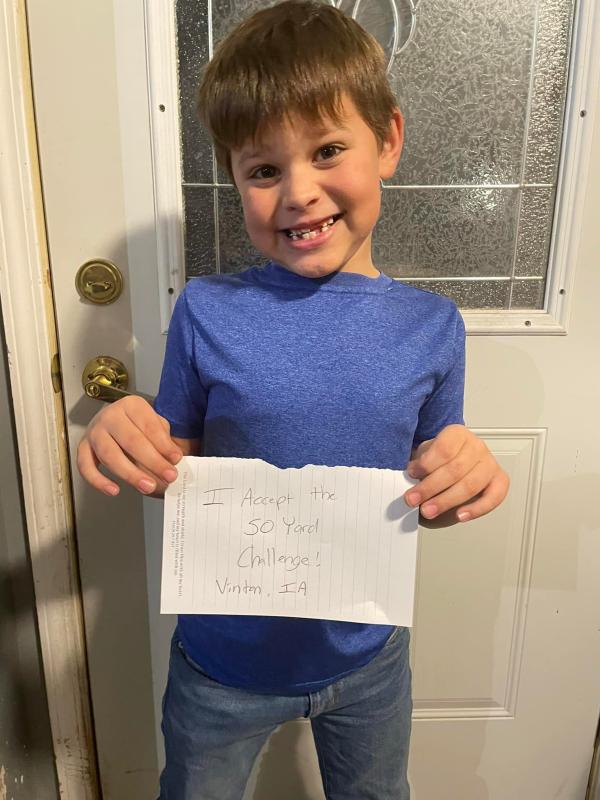 7 year old Carter is fulfilling a 50 Yard Challenge 