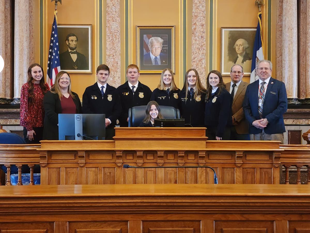 Benton Community & Vinton-Shellsburg FFA members visit the Capitol during the Iowa FFA Legislative Symposium.