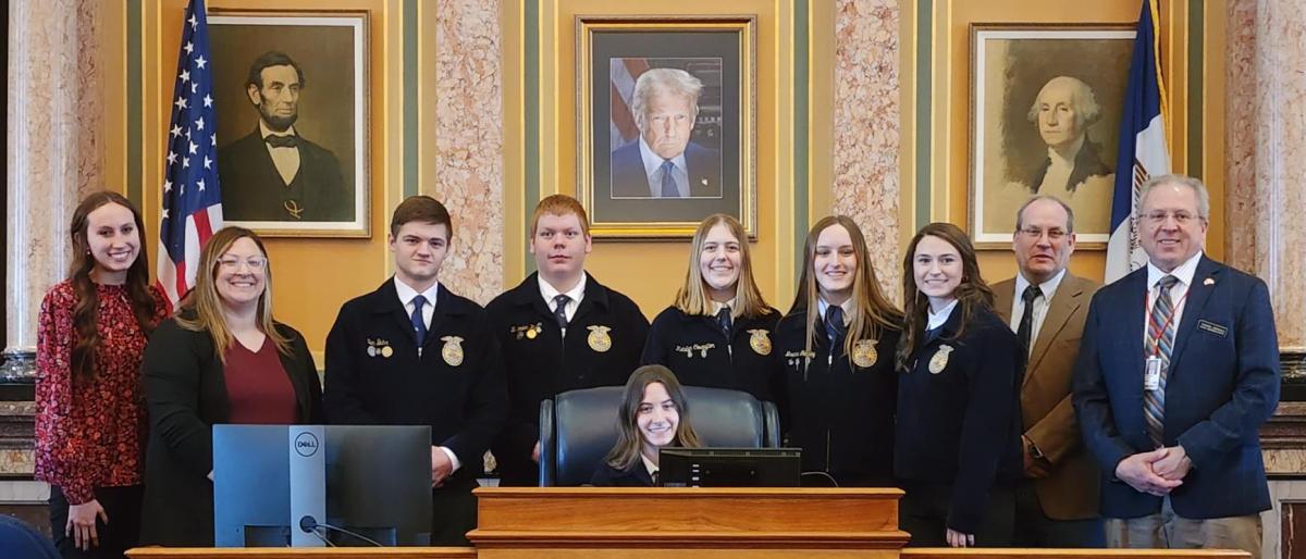 Benton Community & Vinton-Shellsburg FFA members visit the Capitol during the Iowa FFA Legislative Symposium.. Click to read article