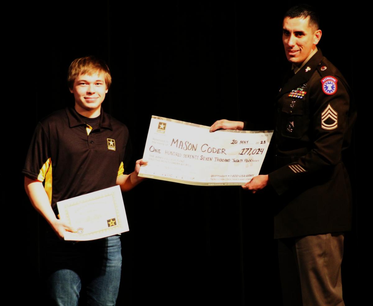 Mason Coder with his presentation from the United States Army, testing in the top 5% of applicants he is eligible for any job he wants in the Army
