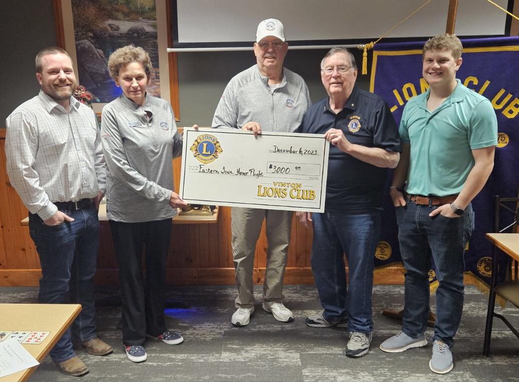 The Vinton Lions Club present Easter Iowa Honor Flight with support for Iowa Veterans