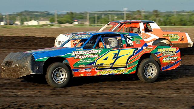 Scott Pipper speeds to the checkered flag in the Hobby Stock feature.