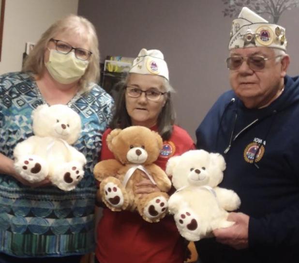 Area members of the AMVETS brought teddy bears to the Abbe Center's youngest visitors.