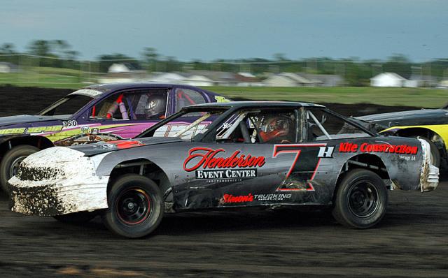 Phil Holtz drives to victory in the Stock Car Feature Sunday in Vinton.
