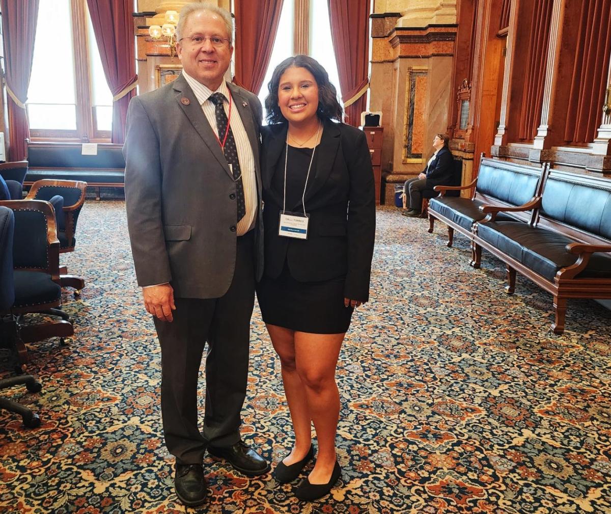 Calli Torres of Vinton visited with State Representative Tom Gerhold in Des Moines about the ISTEP program