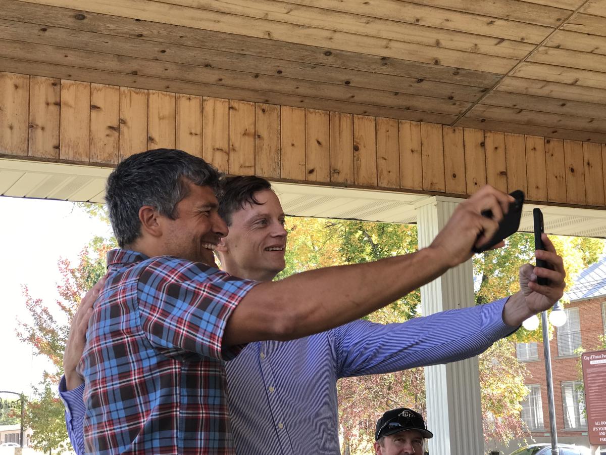 Resident Jimmy Kelly and Iowa State Auditor Rob Sand reconnect