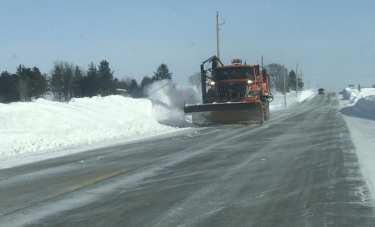 A plow clearing Highway 218 northwest of Vinton last week.