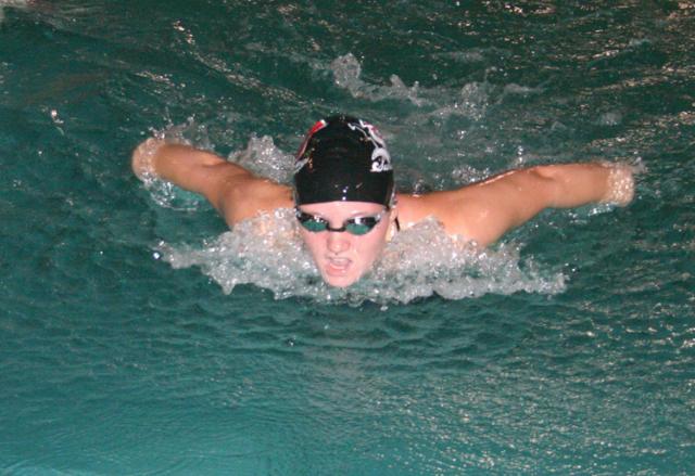 VSU senior Abby Getz on her way to winning the 160 individual medley.