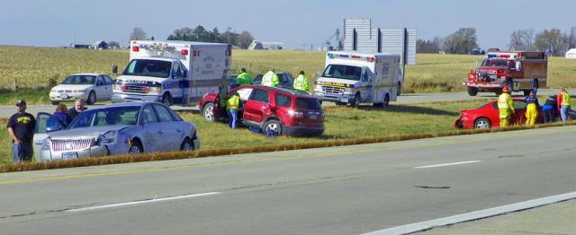 Three vehicles were involved in an accident on I-380 near Highway 150 Friday.