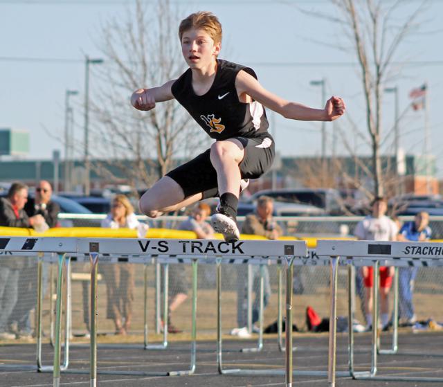 Matthew Andreesen runs the 400 hurdles for the Vikings.