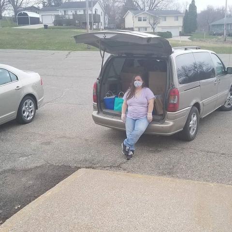 Autumn getting ready to hand out bags at Parks and Rec