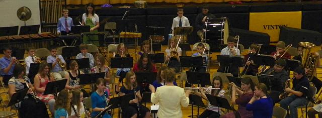 Jodi Bierschenk leads the 6th grade band during Band Extravaganza.