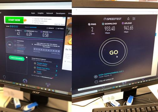 Screenshots of the internet speed before iVinton on the left and after iVinton on the right