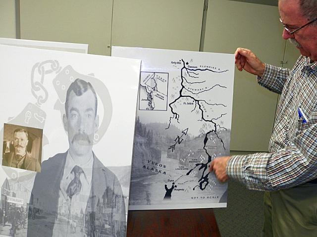 Peter Kaufman points out the Alaska route that detective Red Perrin took to chase Frank Novak.