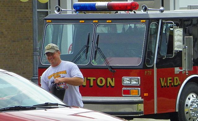Chris Staab and other Vinton firemen helped 'Fill the Boot' for the MDA on Saturday.