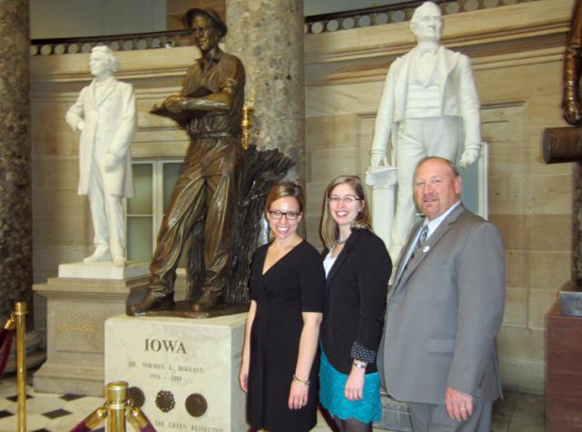 Josie Beecher & Jessica Rundlett joined State Sen. Tim Kapucian for a photo with the Borlaug statue.