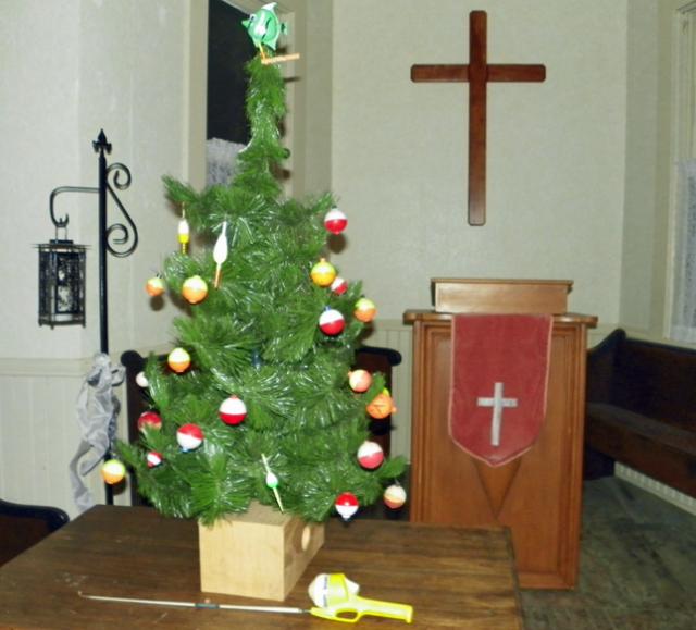 A fishing enthusiast made this tree for the Bear Creek open house.