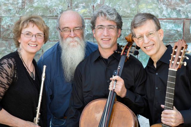 Jan Boland-flute, Michael Zahs-historian, Carey Bostian-cello, John Dowdall-classical guitar.
