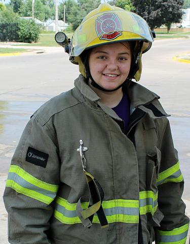 First-time competitor: Brooklyn Staab wore the uniform of her dad, Chris, for her waterball contest.