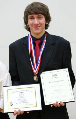 Jacob Bunge, pictured here with his 2012 awards, has been named to All-State Chorus for 3rd time.
