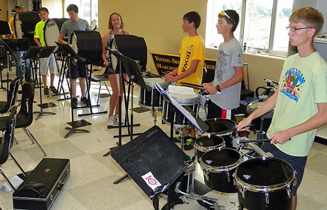 Band Camp: VSHS percussion section members practice part of this year's routine.