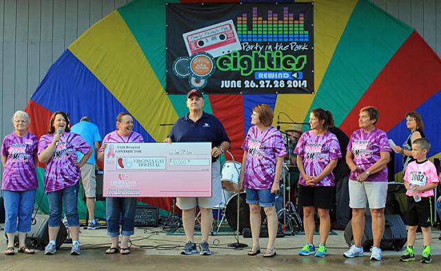 The Party in Pink Committee presents Mike Timmermans of VGH a $10K check.