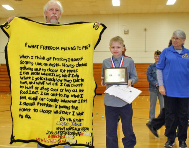 Clayton Johnson received this gift from the local VFW in honor of his 2nd place essay.