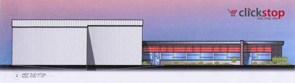 This drawing shows the new Clickstop office, warehouse to be built in Urbana