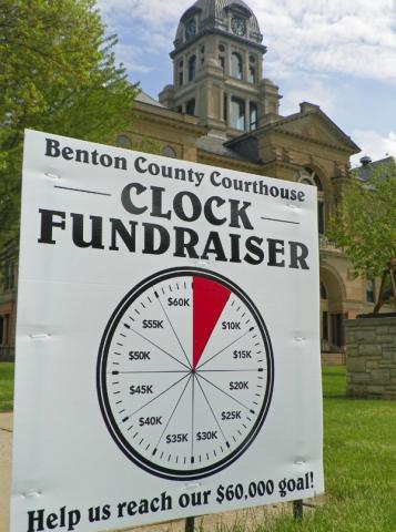 Courthouse clock committee members created this sign to mark progress.