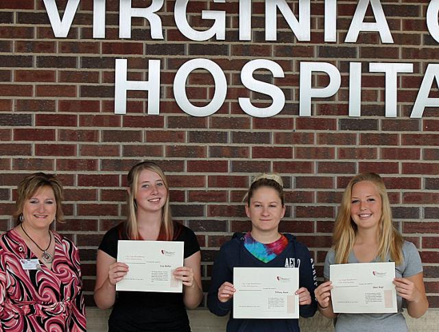 Tina Eden of VGH with CNA and scholarship recipients Lisa Heller, Tiffany Auen and Edee Vogt.