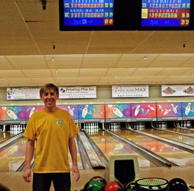 Count the Xs -- all 12 -- on the scoreboard for Cole Garwood's 300 game at the State Youth tourney.