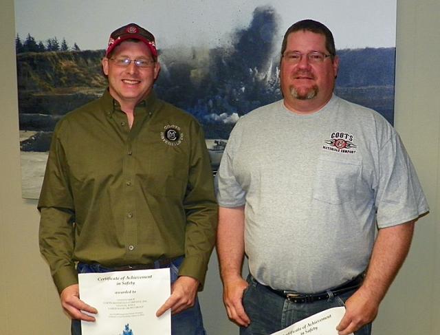 Coots foremen Scott Kopf and Tim Koile were honored for keeping their worksites safe.