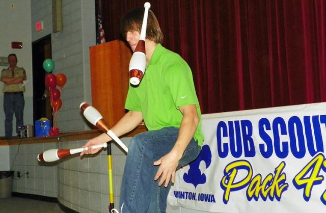 Juggler Doug Sayers will give lessons during his performance as Party in the Park begins tonight.