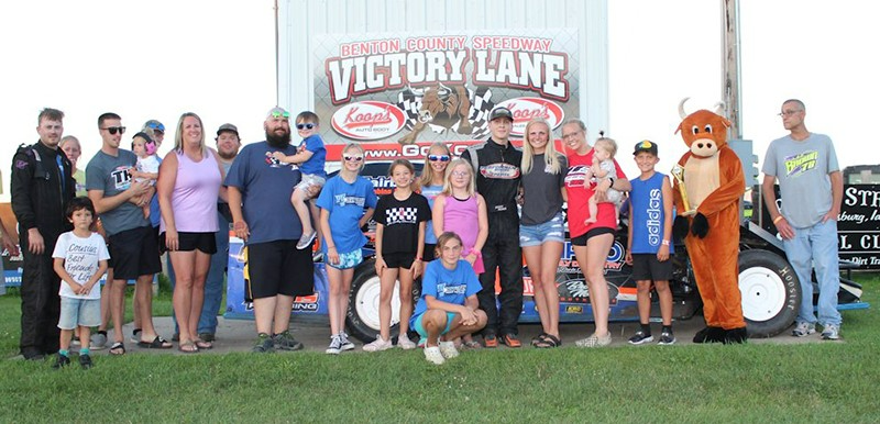 Brady Hilmer raced to the first Friesen Performance IMCA Northern SportMod feature win of his career Sunday night at Benton County Speedway. (Photo by Jim Wittke)