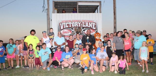 The second Karl Kustoms Northern SportMod win of Brandon Tharp’s career was his first in front of his hometown crowd at Benton County Speedway Sunday night. (Photo by Jim Wittke)