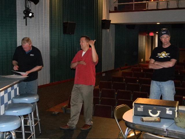 Eric Olson measures Palace for digital equipment, with help from Gerald Horst and Pat Lyons.
