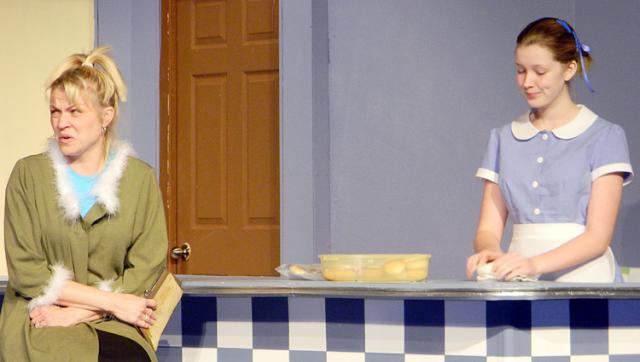 Mikala Neimeier, right, rehearses a scene from ACT 1's 'Bus Stop' with Rachel Kramer.