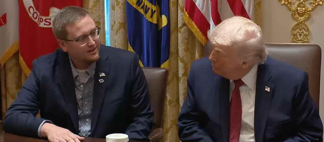 Cordt Holub of Dysart sits next to President Trump at a Cabinet Meeting concerning the $12 billion coming to farmers this month.  Photo courtesy of the White House
